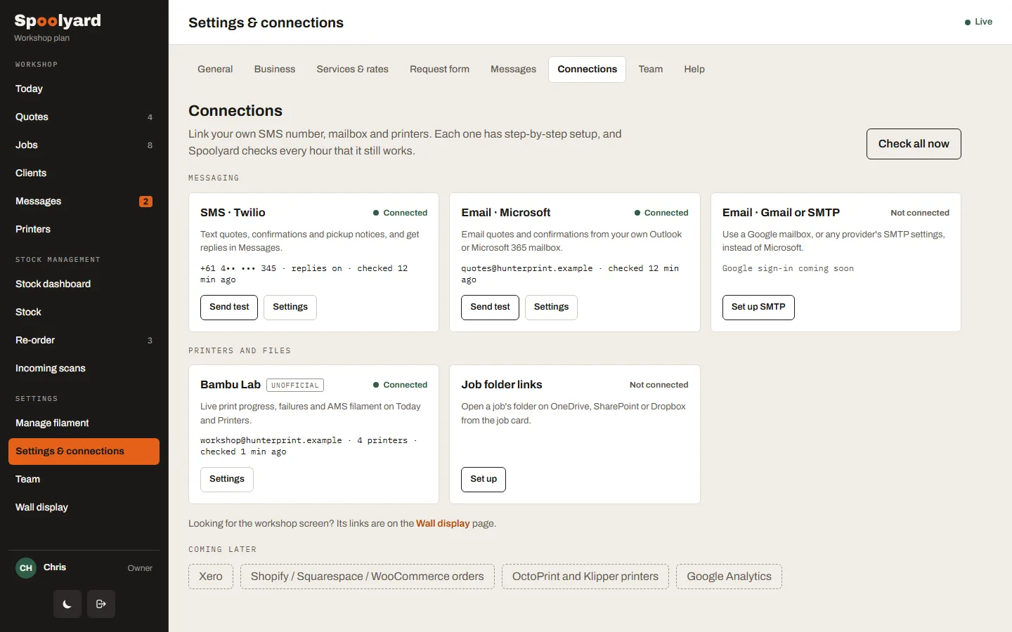 Settings, Connections