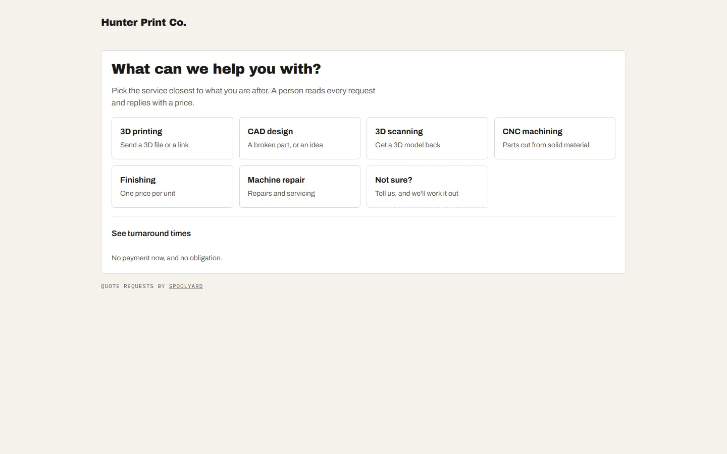 The public request page a client sees